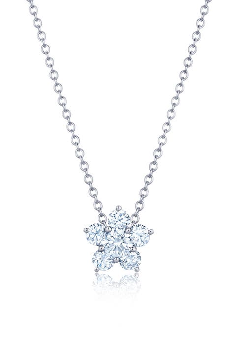 Floral Diamond Cluster Pendant Necklace