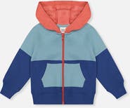 Deux par Deux Full Zip Hooded Colorblock Front Pocket Fleece Jacket