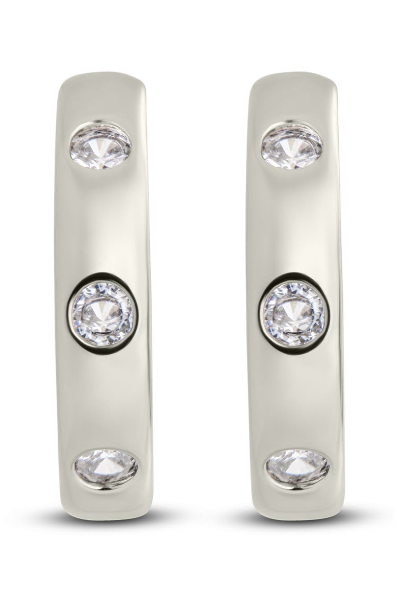 Molly Cubic Zirconia Studded Huggie Hoop Earrings, Alternate, color, SILVER