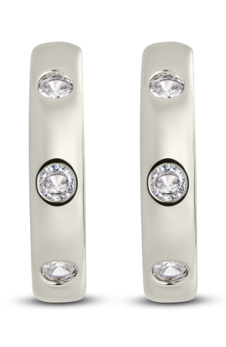 Sterling Forever Molly Cubic Zirconia Studded Huggie Hoop Earrings, Alternate, color, Silver