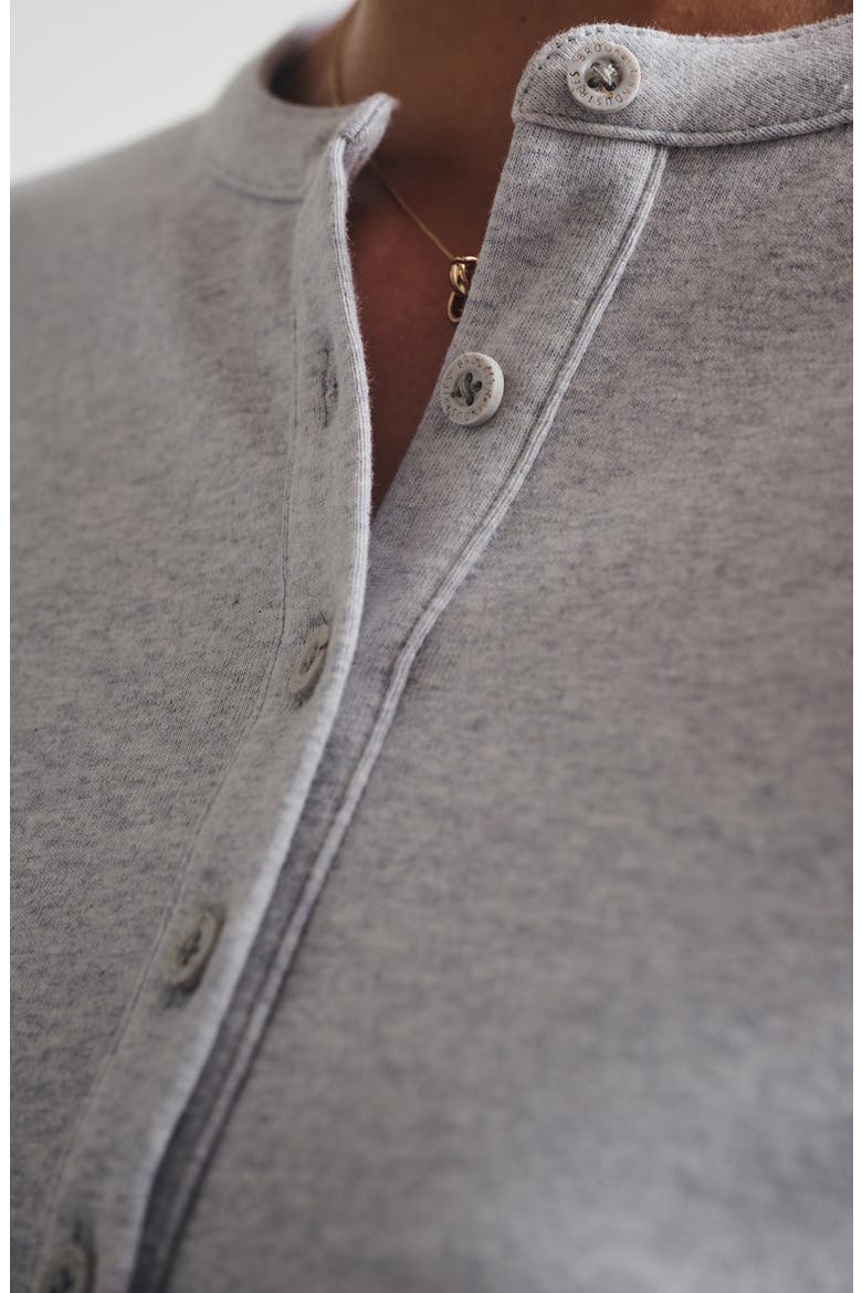 Long Sleeve Stretch Cotton Crop Henley, Alternate, color, LIGHT GREY MELANGE