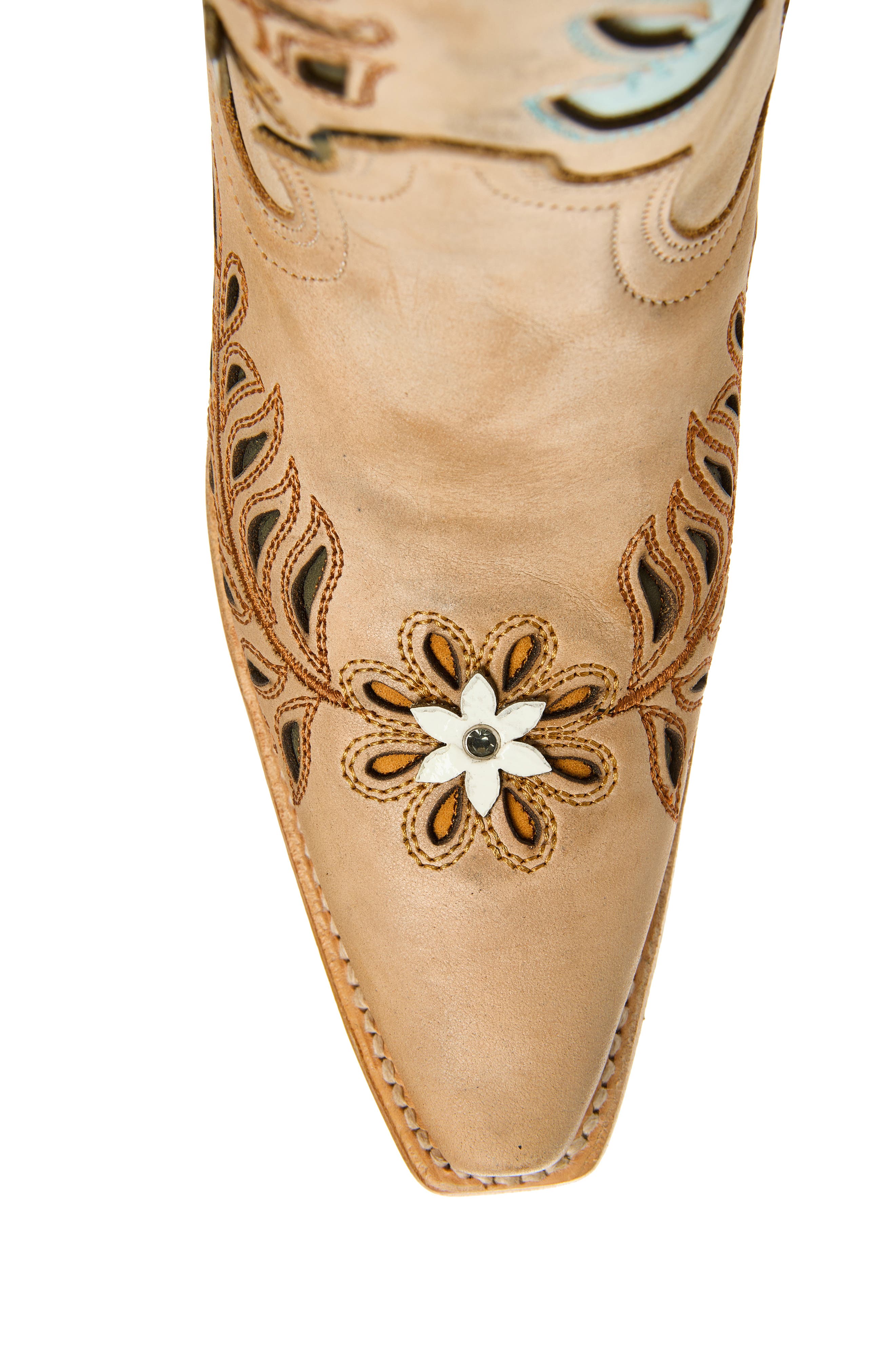 Flower & Bird Cutout Cowboy Boot, Alternate, color, STRAW