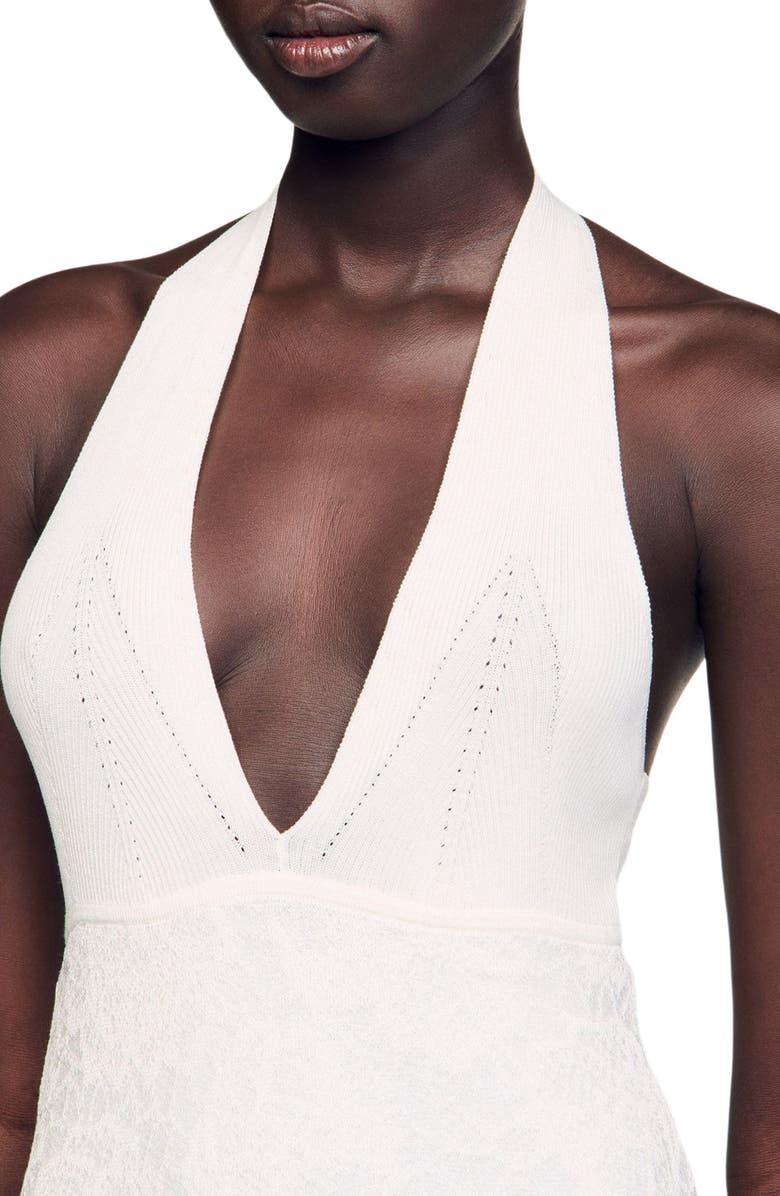 SANDRO Long knit dress, Alternate, color, White