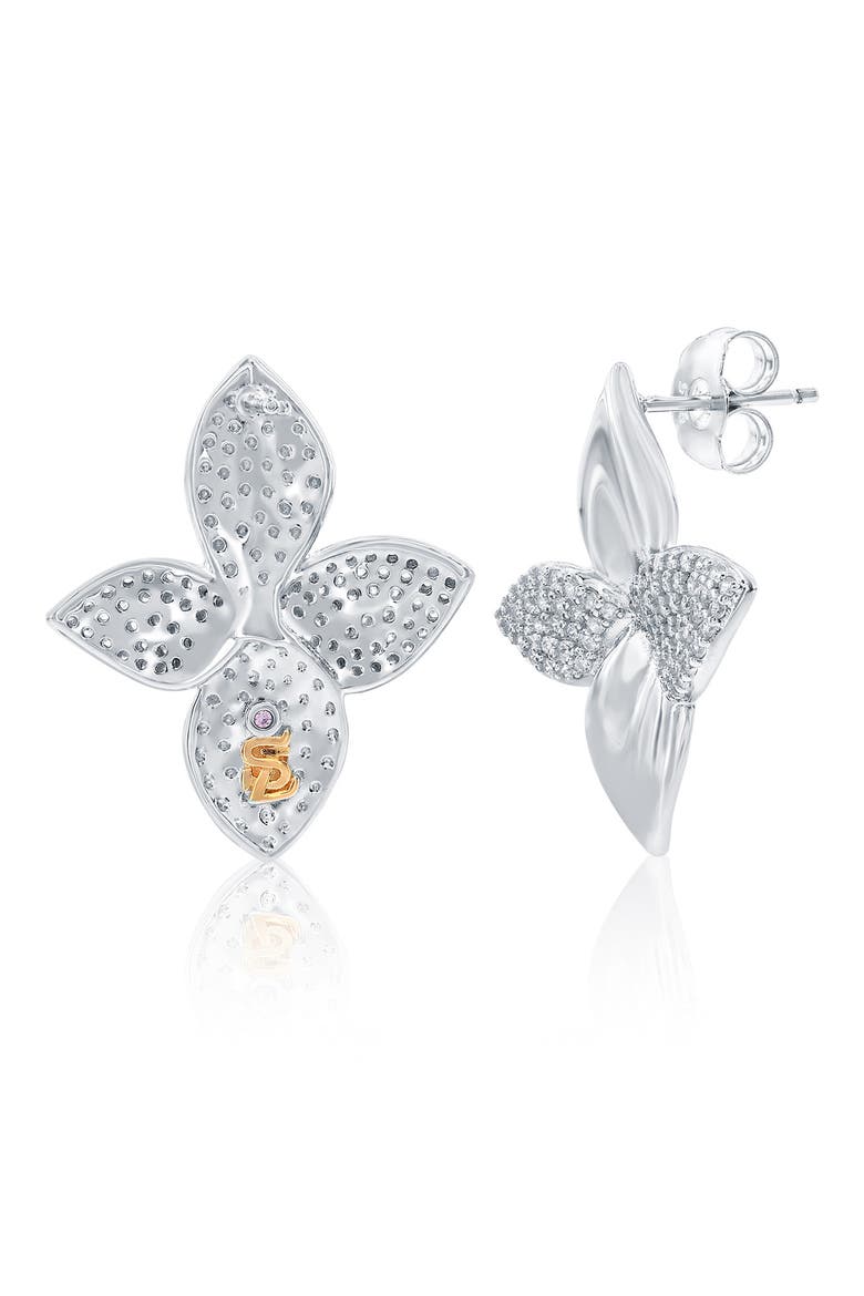 Flower Petal Cubic Zirconia Stud Earrings, Alternate, color, WHITE/ SILVER