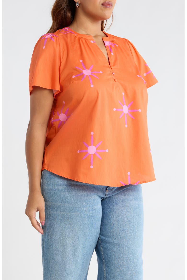 Karani Starburst Xoey Split Neck Top, Alternate, color, ORANGE FUCHSIA