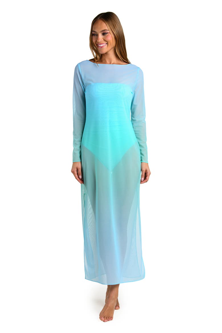 Ombré Illusions Sheer Long Sleeve Cover-Up Maxi Dress, Alternate, color, SEAFOAM