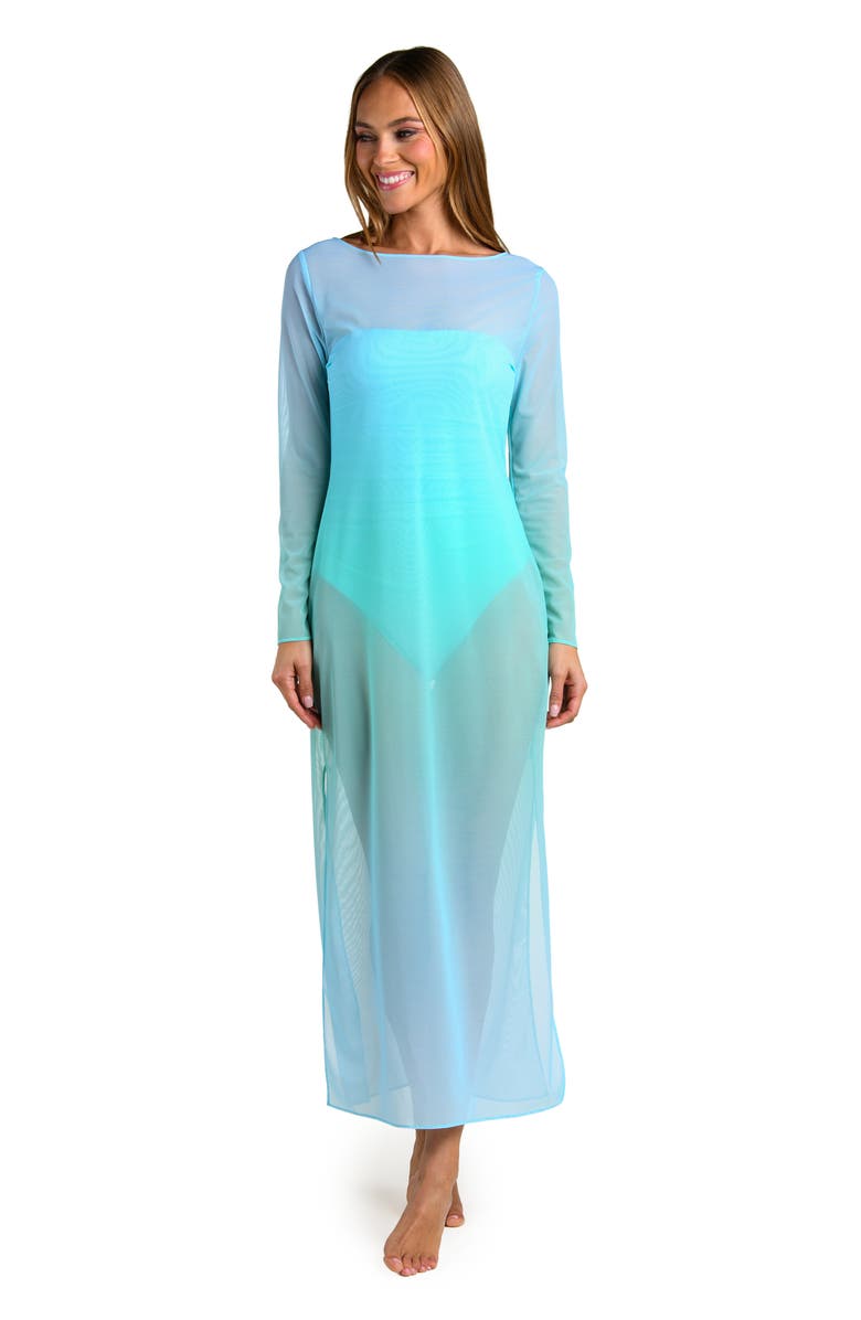 Sunshine 79 Ombré Illusions Sheer Long Sleeve Cover-Up Maxi Dress, Alternate, color, Seafoam