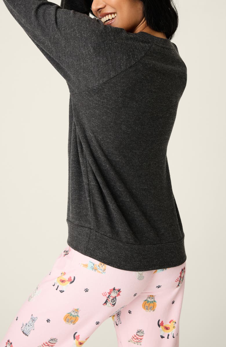 PJ Salvage Feline Spooky Long Sleeve Pajama Top, Alternate, color, Heather Slate