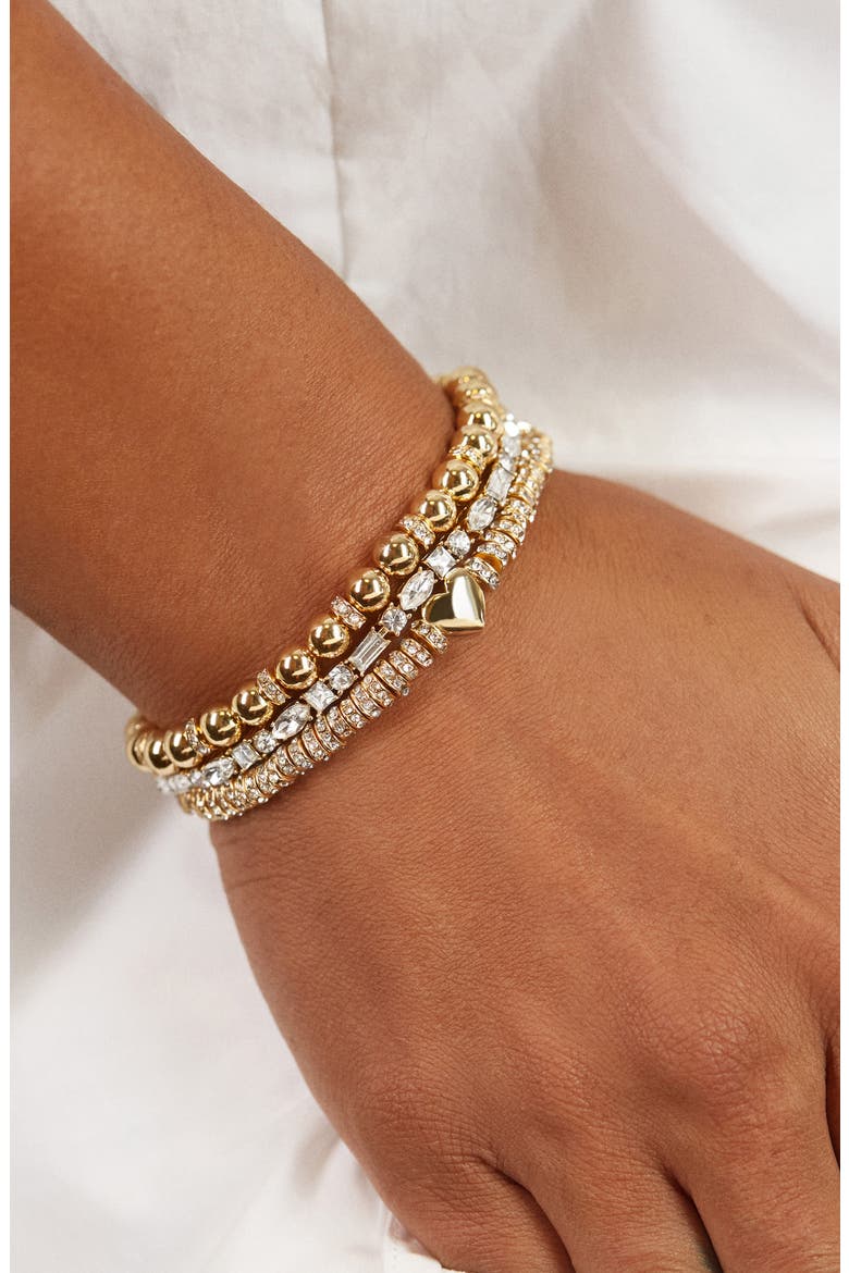 Pisa Pavé Beaded Stretch Bracelet, Alternate, color, GOLD