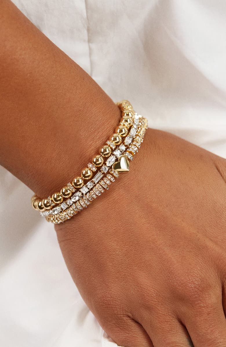 BaubleBar Pisa Pavé Beaded Stretch Bracelet, Alternate, color, Gold