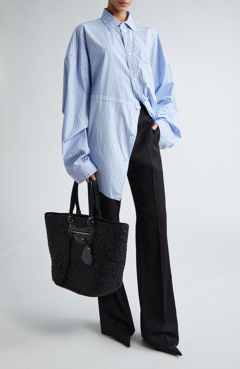 Cut Up Stripe Asymmetric Oversize Cotton Button-Up Shirt