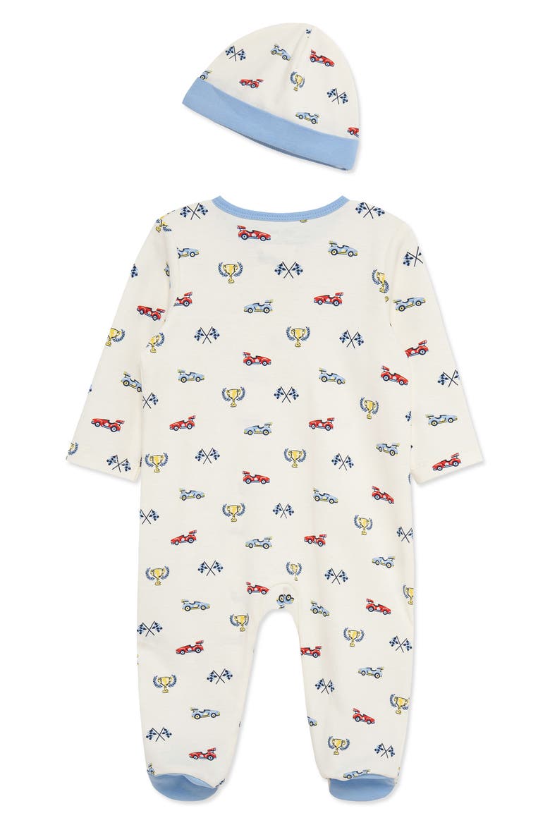 Racing Cotton Footie & Hat Set (Nordstrom Exclusive), Alternate, color, WHITE/ BLUE