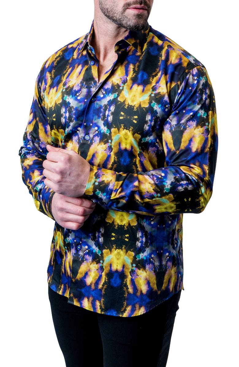 Maceoo Fibonacci Tie Dye Trip Button-Up Shirt, Alternate, color, 
