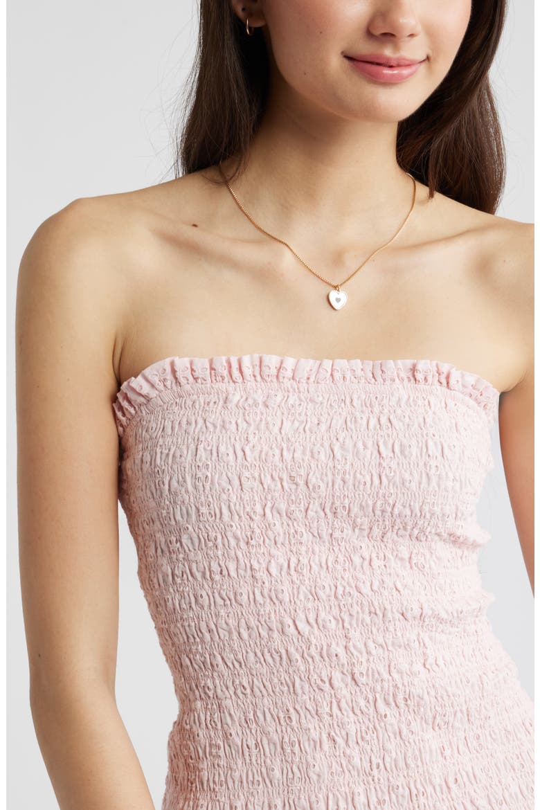 Strapless Smocked Cotton Eyelet Minidress, Alternate, color, PINK BALM