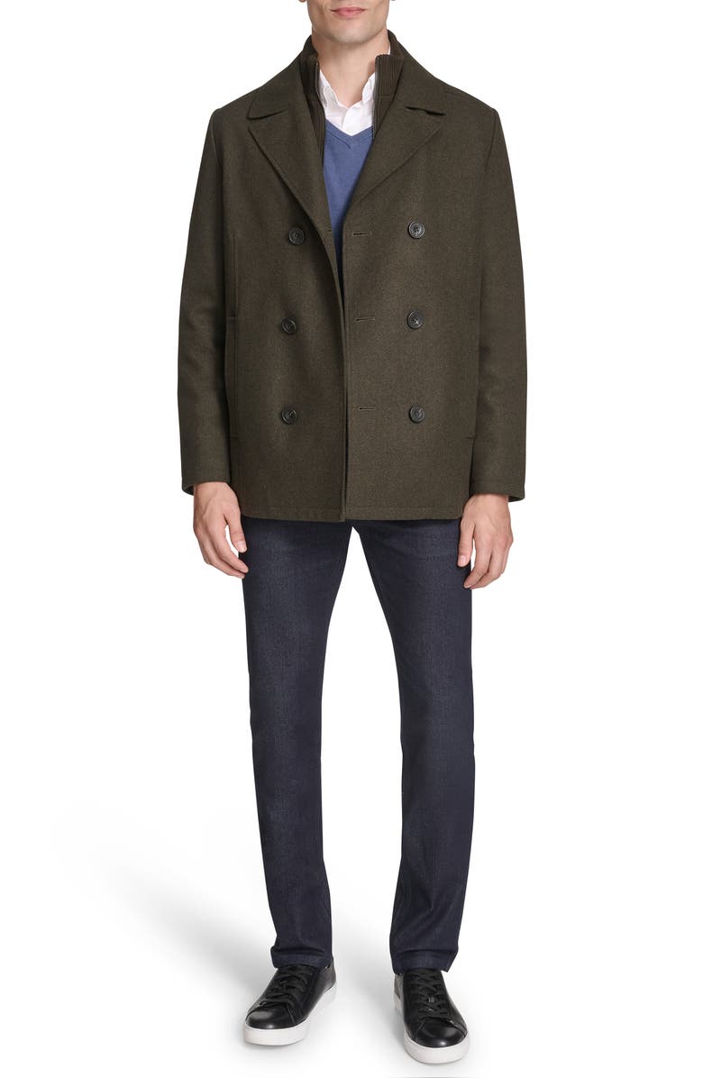Kenneth Cole New York Classic Wool Peacoat, Alternate, color, Dark Olive
