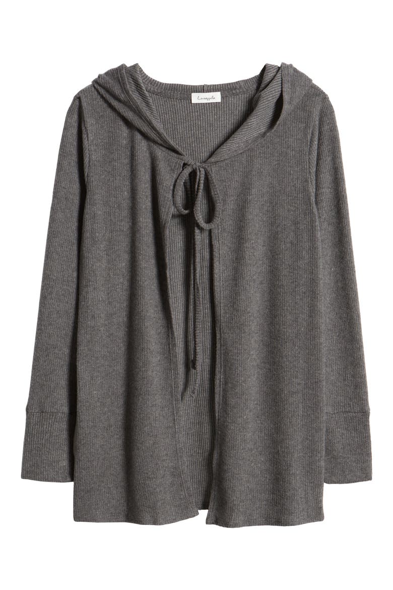 Hooded Rib Cardigan, Alternate, color, CHARCOAL