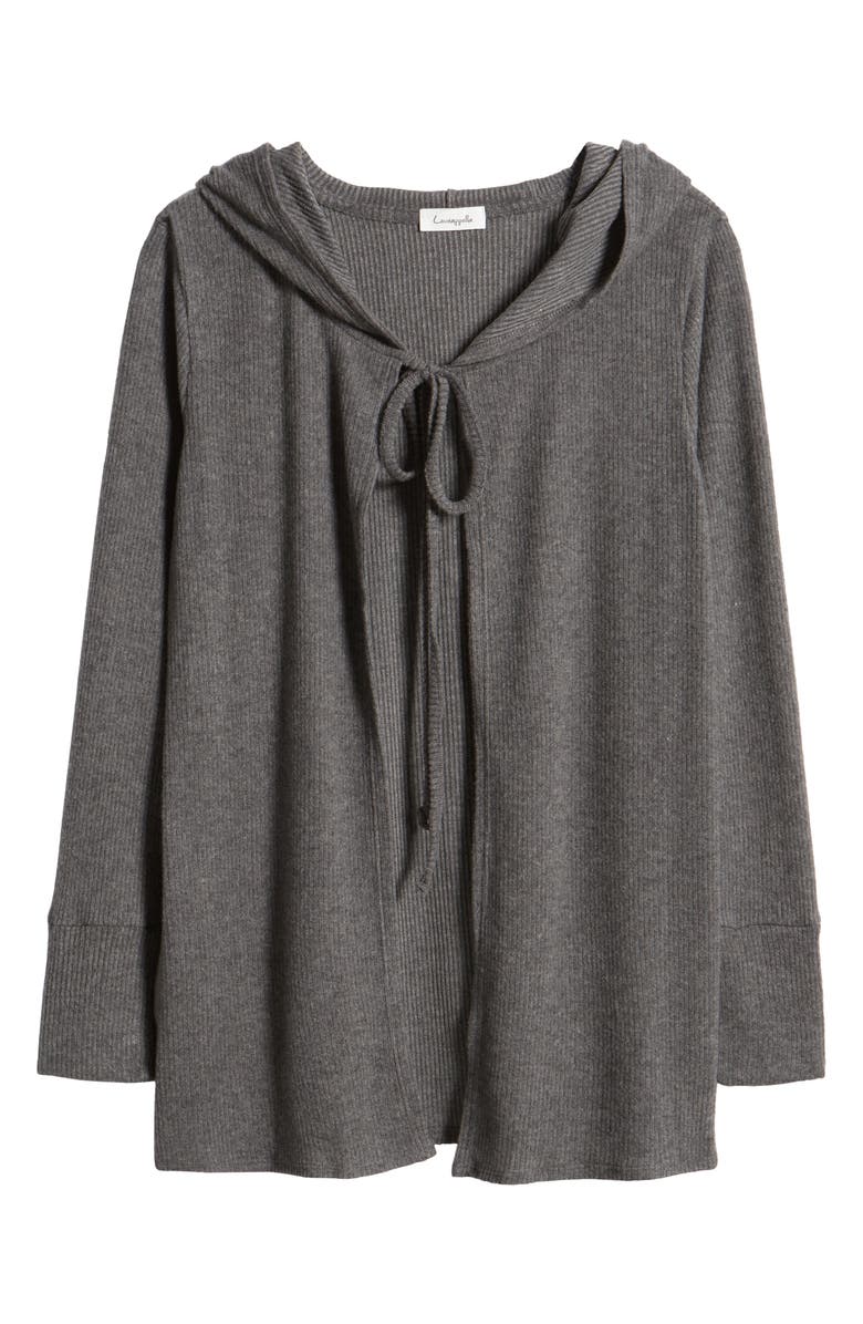Loveappella Hooded Rib Cardigan, Alternate, color, Charcoal