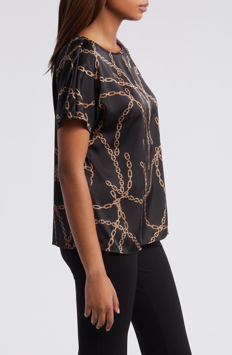 Anne Klein Chain Print Short Sleeve Top, Alternate, color, Anne Black Multi