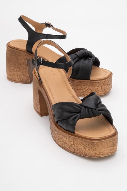Forever & Always Shoes Tily Platform Wedge Leather Sandal In Black