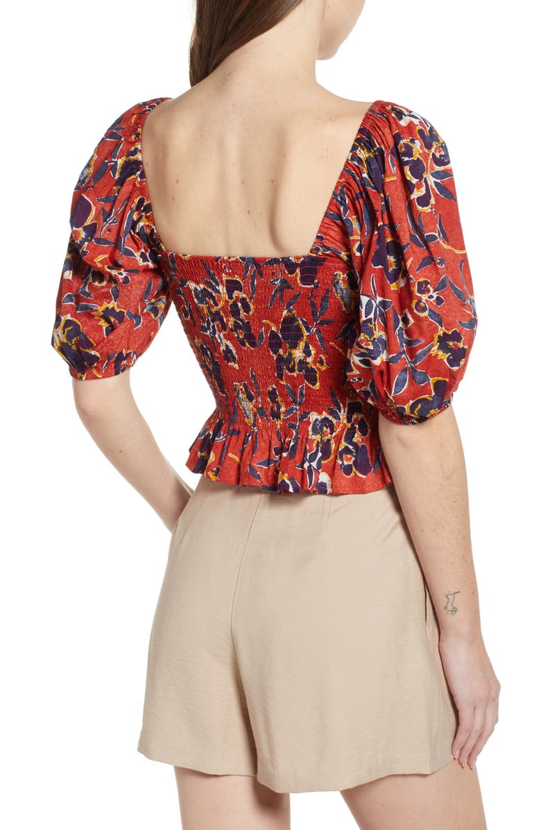 BP. Print Smocked Crop Top, Alternate, color,