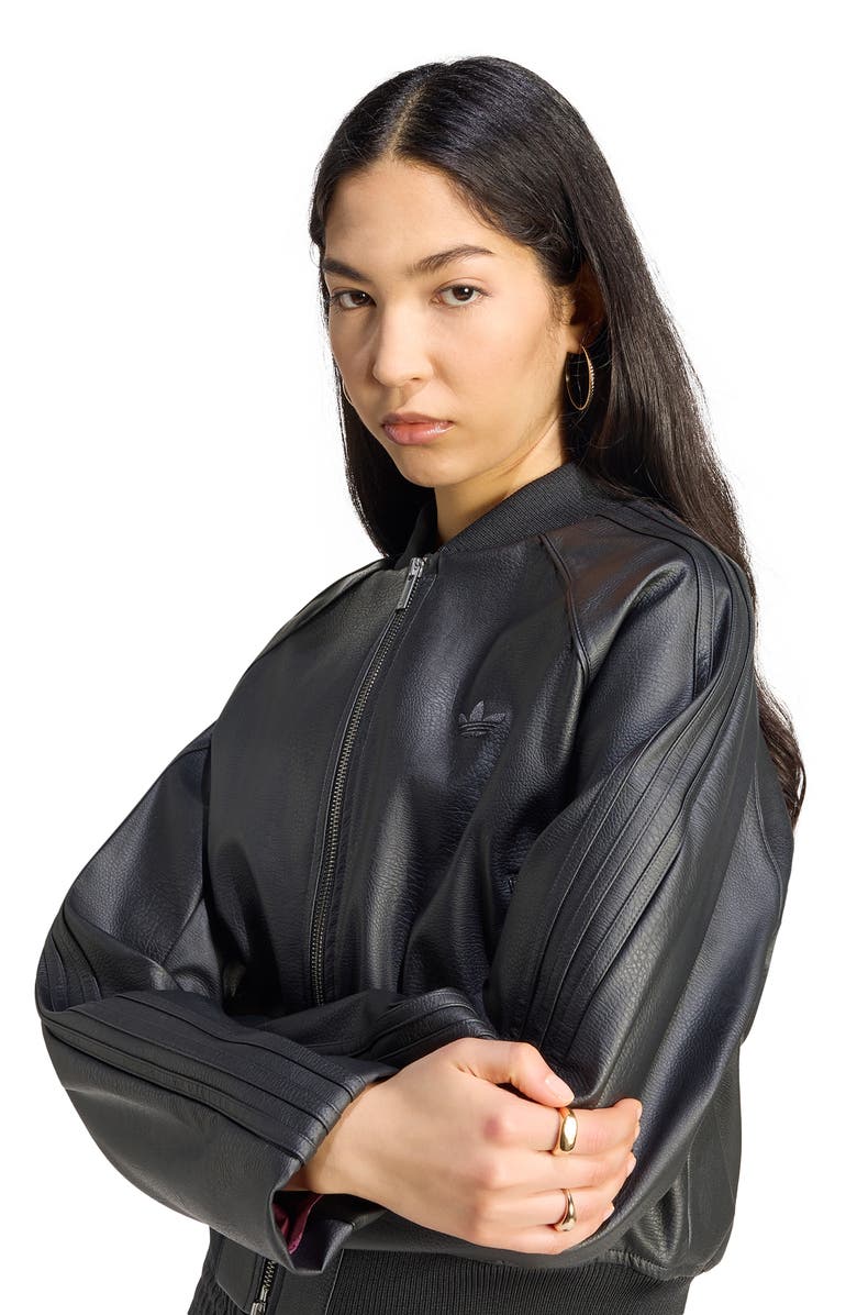 adidas Originals SST Faux Leather Track Jacket, Alternate, color, Black/ Maroon