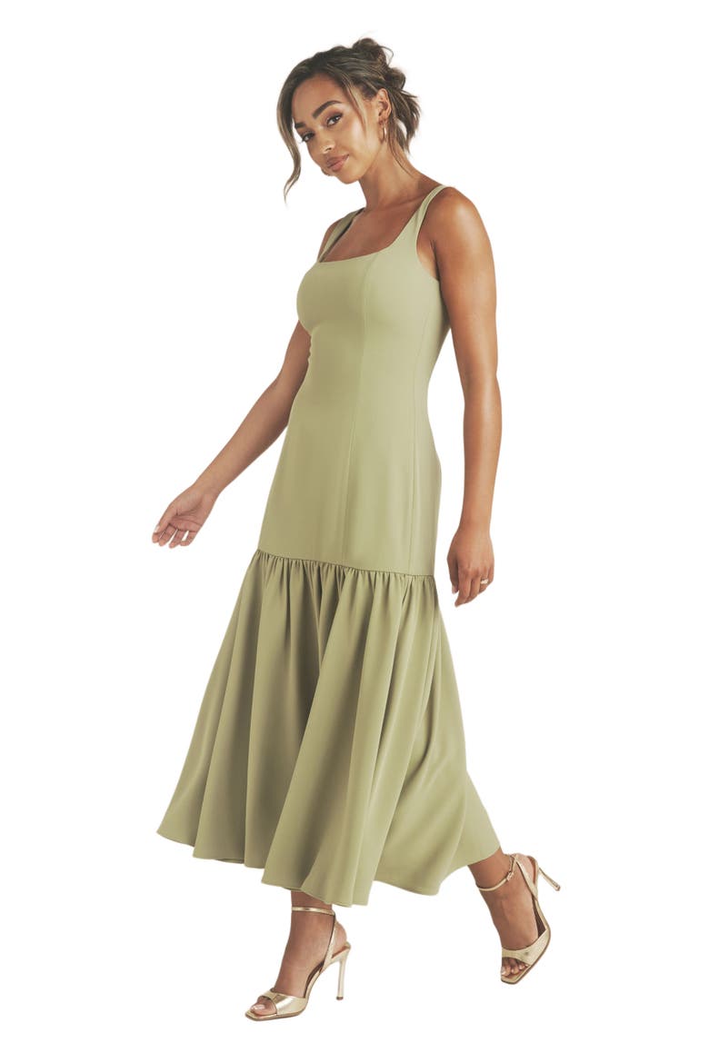 Square Neck Drop Hem Midi Dress, Alternate, color, Sage