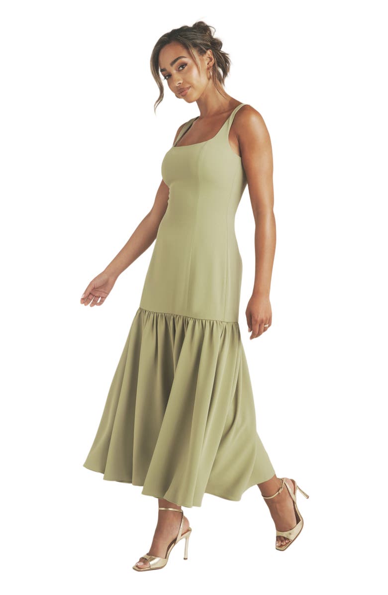 Six Stories Square Neck Drop Hem Midi Dress, Alternate, color, 
