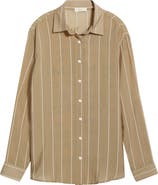 Elan Stripe Button-Up Cover-Up Shirt
