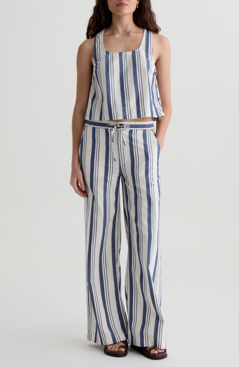 AG Carolyn Stripe Wide Leg Cotton & Linen Drawstring Pants, Alternate, color, Line Up