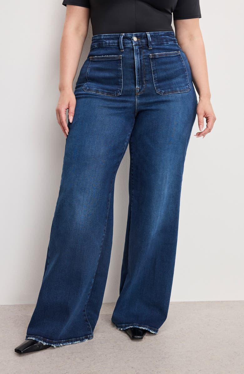Good American Soft Tech Good Waist Palazzo Jeans, Alternate, color, Indigo511