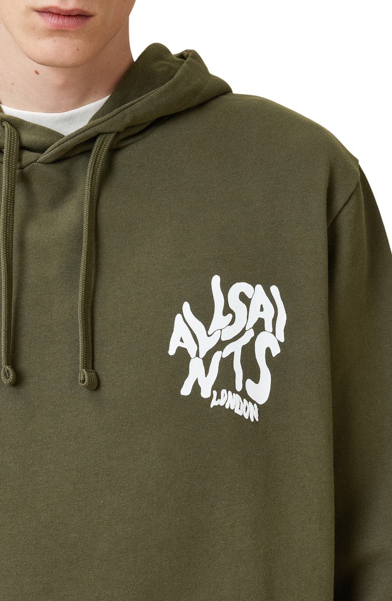 AllSaints Orlando Logo Graphic Hoodie, Alternate, color, Pastoral Green