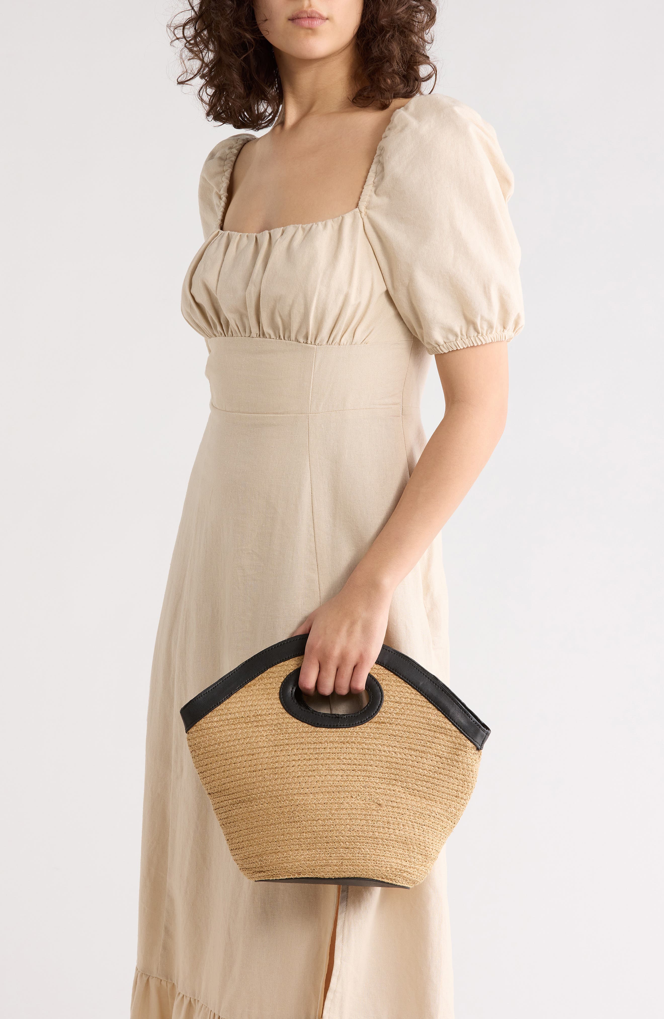Flared Cutout Handle Straw Bag, Alternate, color, NATURAL BLACK