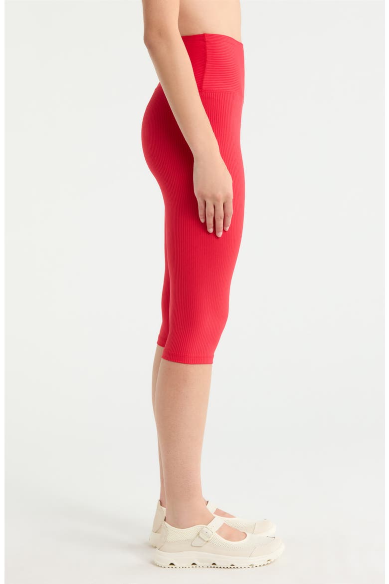 Ribbed High Waist Capri Leggings, Alternate, color, CHERRY