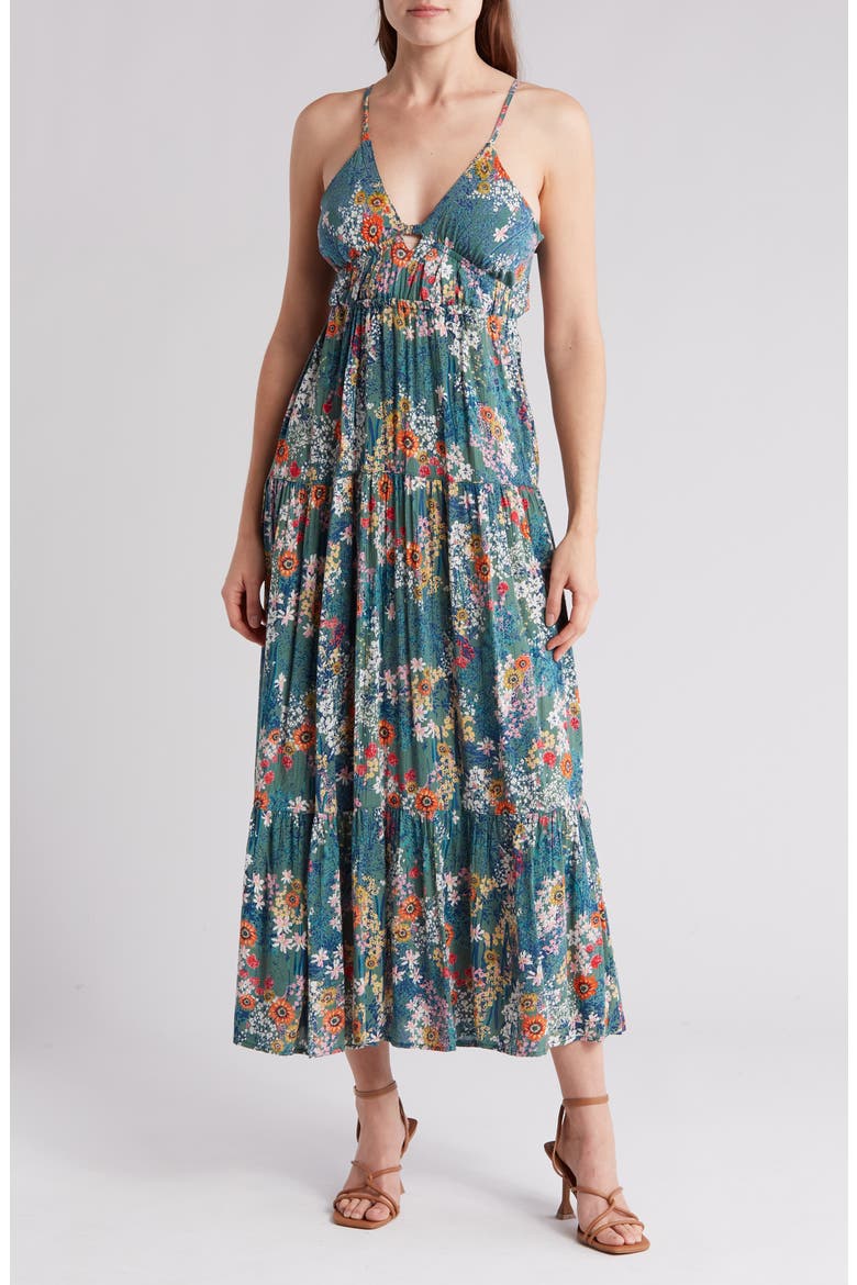 angie maxi dress Women's Floral with Cutout at Amazon Women's Clothing store Made from soft Angie Smocked Sleeveless Maxi Dress
