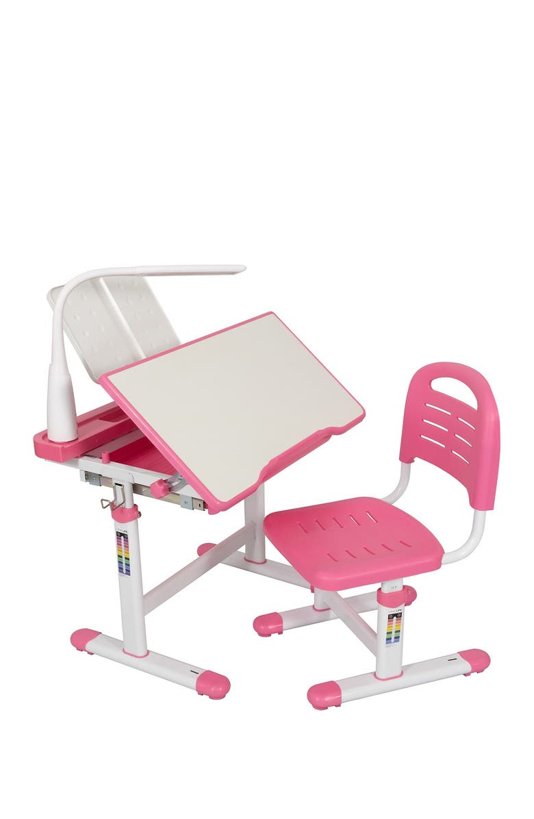 HAPPY LIVING Kid Height Adjustable Study Table and Chair Set with Lamp - Pink, Main, color, 