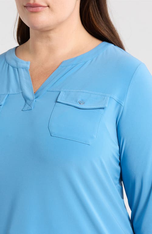 Jones New York Patch Pocket Crepe Popover Top In Blue