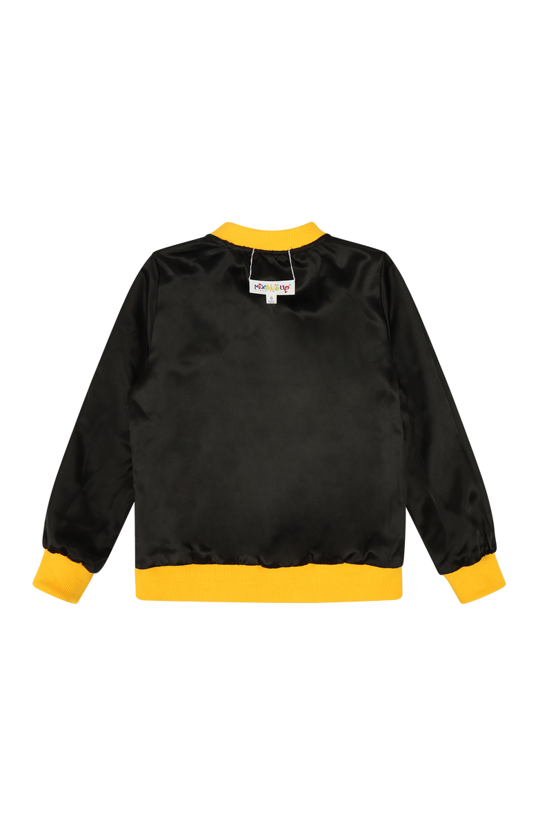 Mixed Up Clothing Girls Reversible Zip up Lightweight Bomber Jacket, Alternate, color, Black/Yellow/Hello