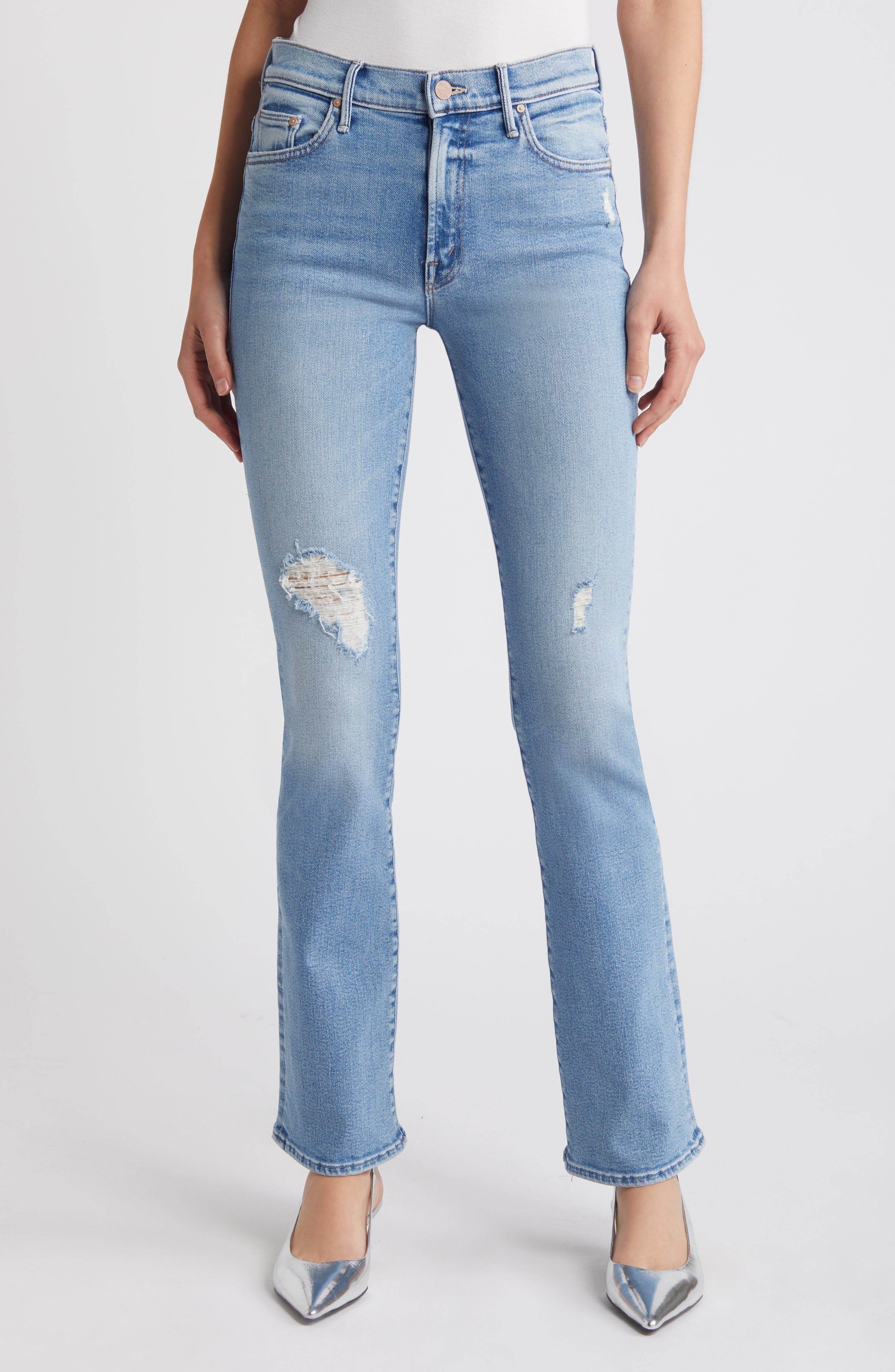 MOTHER The Insider Sneak Distressed High Waist Bootcut Jeans