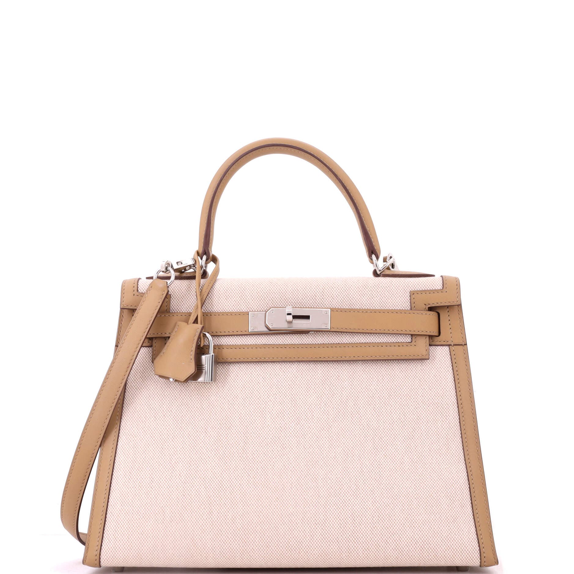 Kelly Handbag Toile and Brown Swift with Palladium Hardware 28, Main, color, Brown