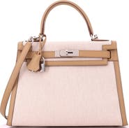 Pre-Owned Hermes Kelly Handbag Toile and Brown Swift with Palladium Hardware 28