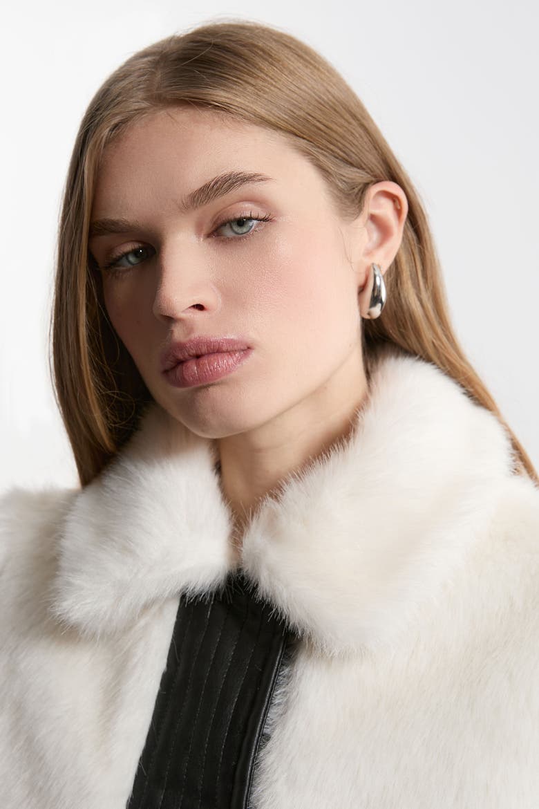 Faux Fur Pu Panel Belted Cropped Jacket, Alternate, color, Ivory