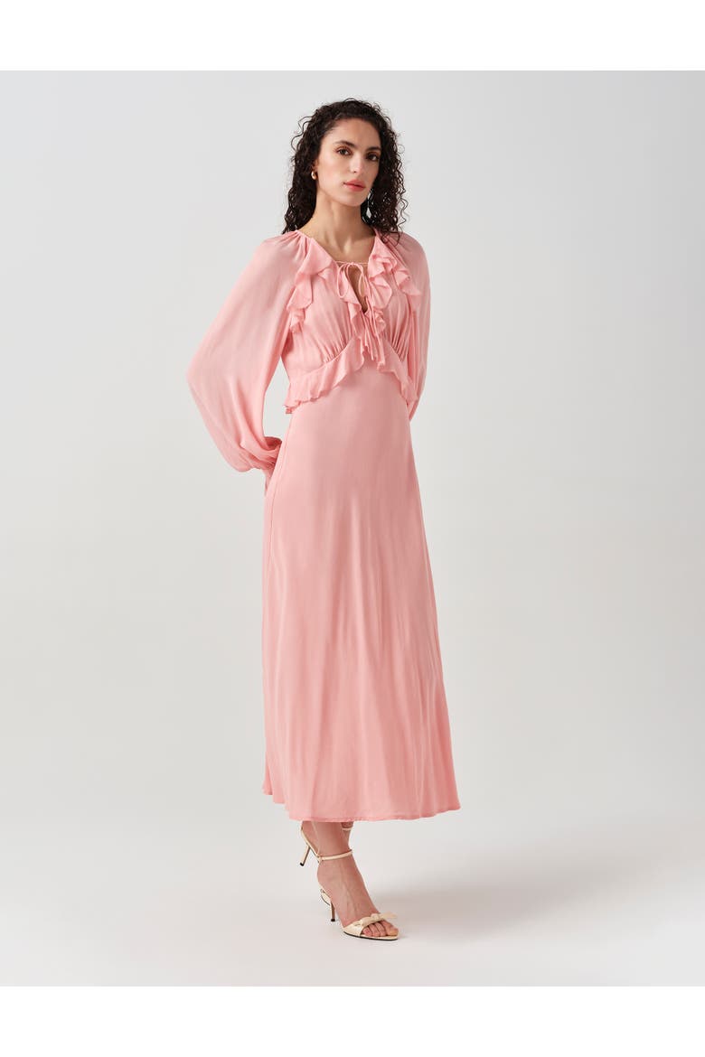 Naomi Long Sleeve Frill Midi Dress, Alternate, color, Pink