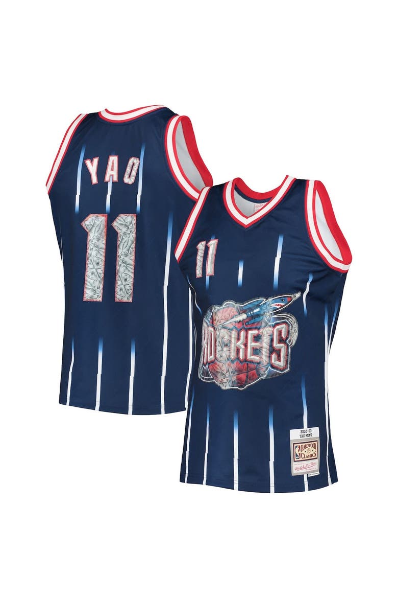 Men's Mitchell & Ness Yao Ming Navy Houston Rockets 2002/03 Hardwood Classics NBA 75th Anniversary Diamond Swingman Jersey, Alternate, color, Navy