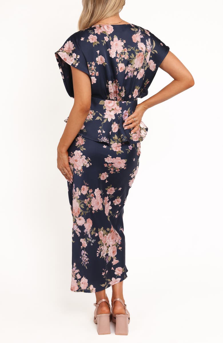 Petal & Pup Kenna Floral Satin Midi Skirt, Alternate, color, Navy Floral