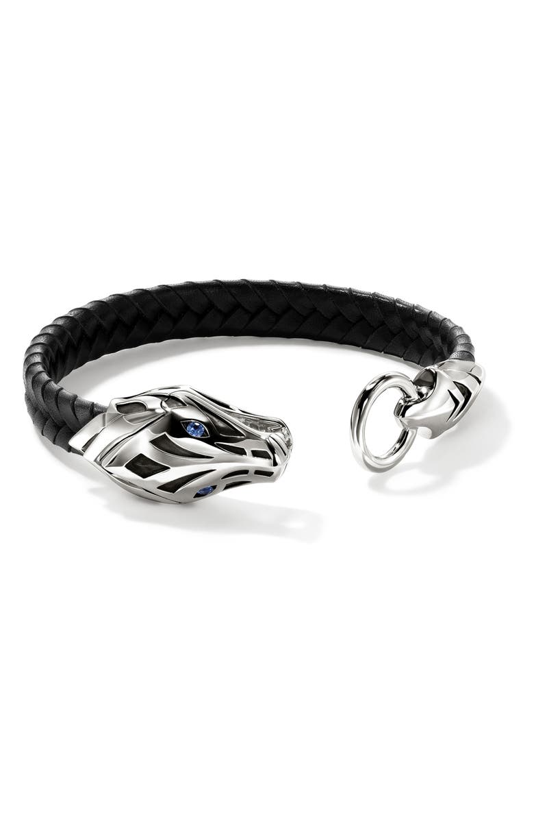 John Hardy Naga Bracelet, Leather, Sterling Silver, Blue Sapphire, 10mm, Alternate, color, 