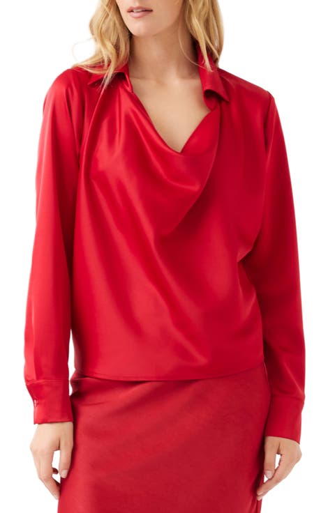 Collared Cowl Neck Satin Top