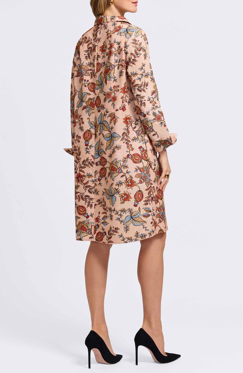 Foxcroft Agnes Autumn Leaf Print Long Sleeve Corduroy Belted Dress, Alternate, color, Camel Multi