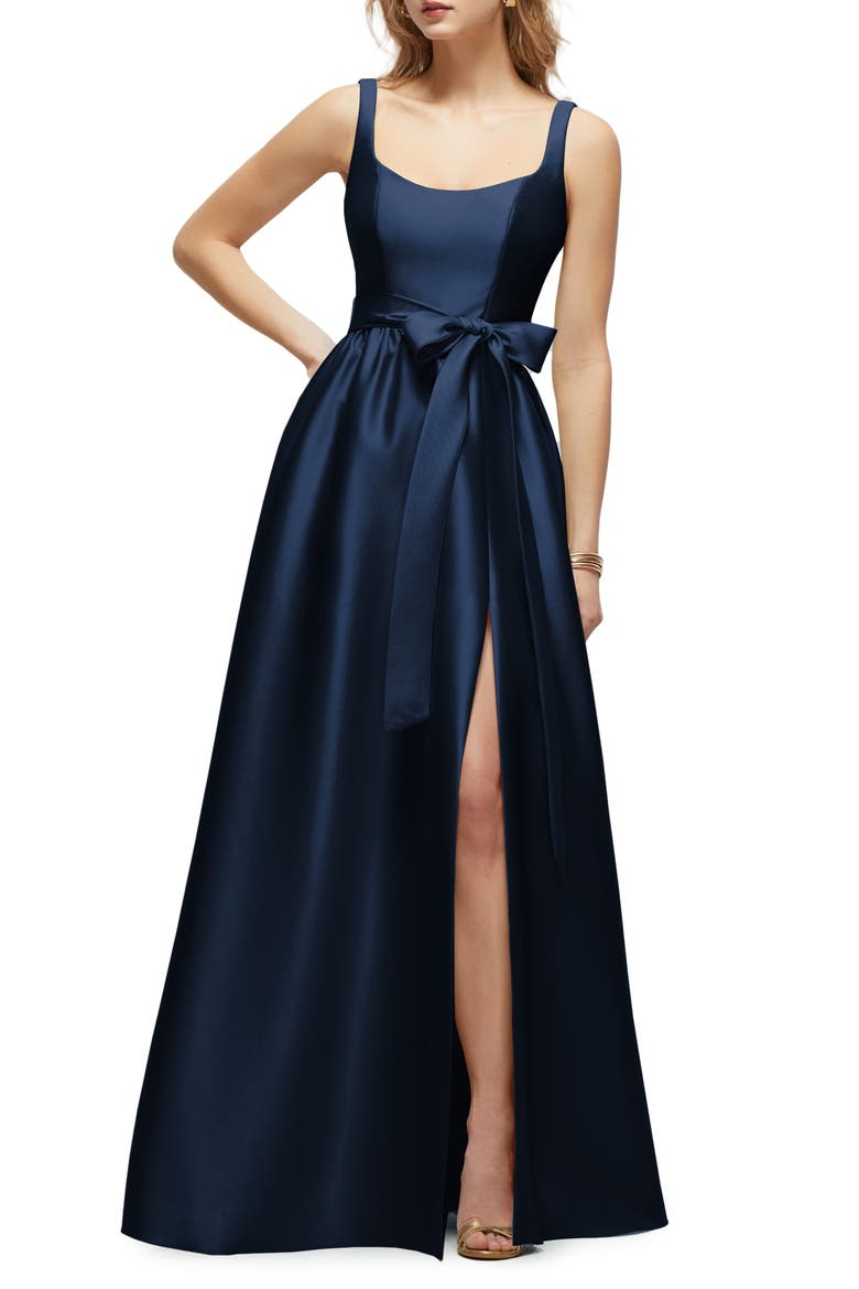 Bow Satin Twill Gown, Main, color, MIDNIGHT