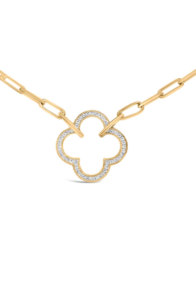 Gold Vermeil 1/10 Cttw Diamond Paperclip Chain Clover Pendant Necklace, Alternate, color, Silver