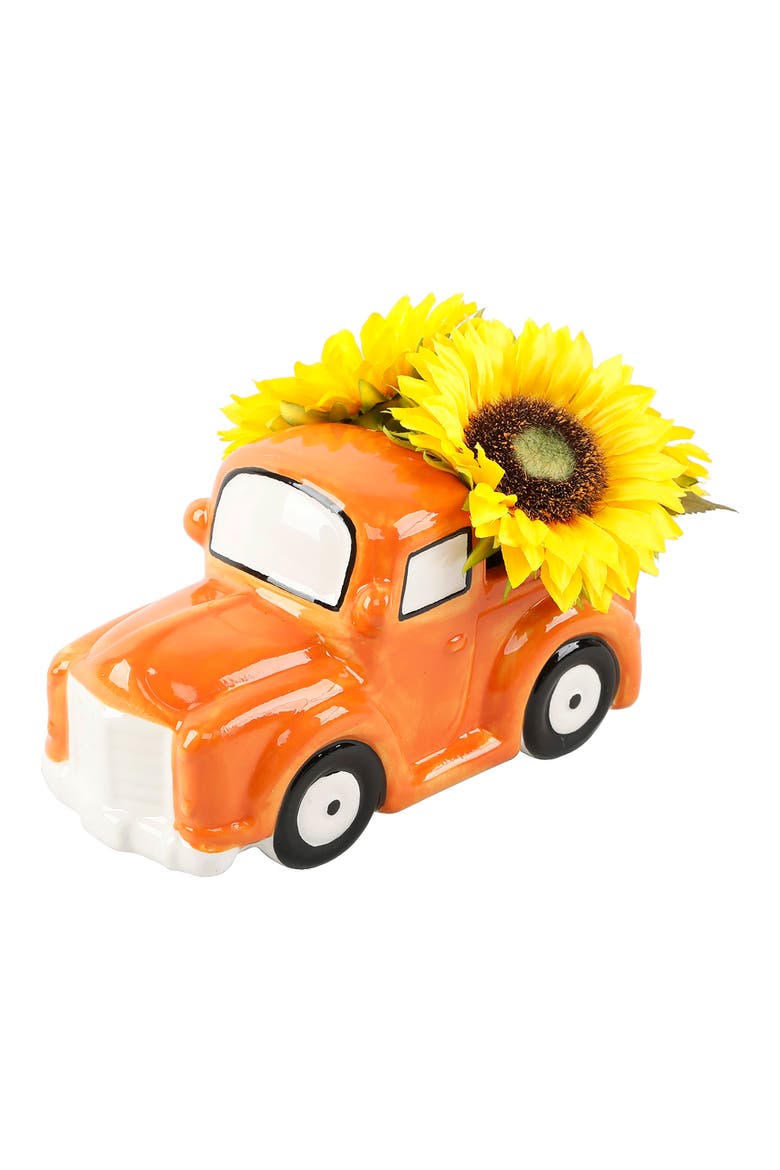 10.25" Sunflower Truck Ceramic Statue, Main, color, ORANGE YELLOW